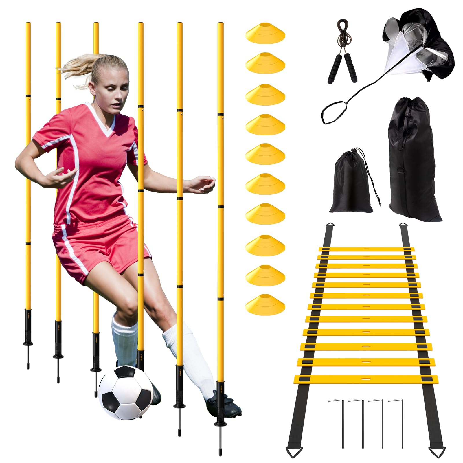 24Pcs Soccer Agility Training Equipment Set Ultimate Agility Poles Cones Ladder More for Quick Assembly and Easy Portability Suitable for All Skill Levels Enhance Speed Agility Training