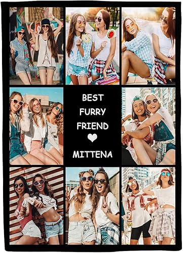 YahCase Manta personalizada con texto de fotos, manta con imagen personalizada para padre, mamá, niños, perros, amigos o pareja, collage de 8 fotos,