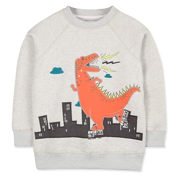 Cherry Crumble California Kids Unisex Singing Dino Fleece Polycotton Sweatshirt (WS-SWSHRT-4411_Grey)