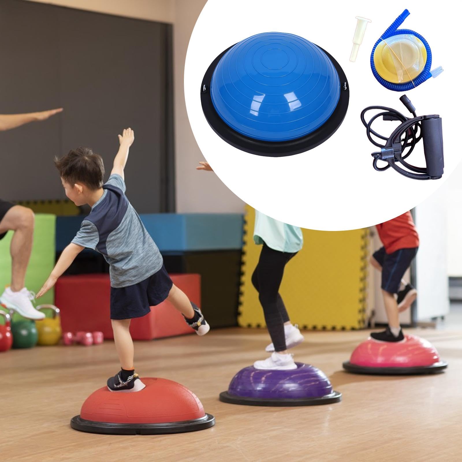 Balance Ball Trainingsgerät Gleichgewicht Halb Ball mit Widerstandsbändern Rutschfestem PVC Material für Training zu Hause Büro Studio, Blau