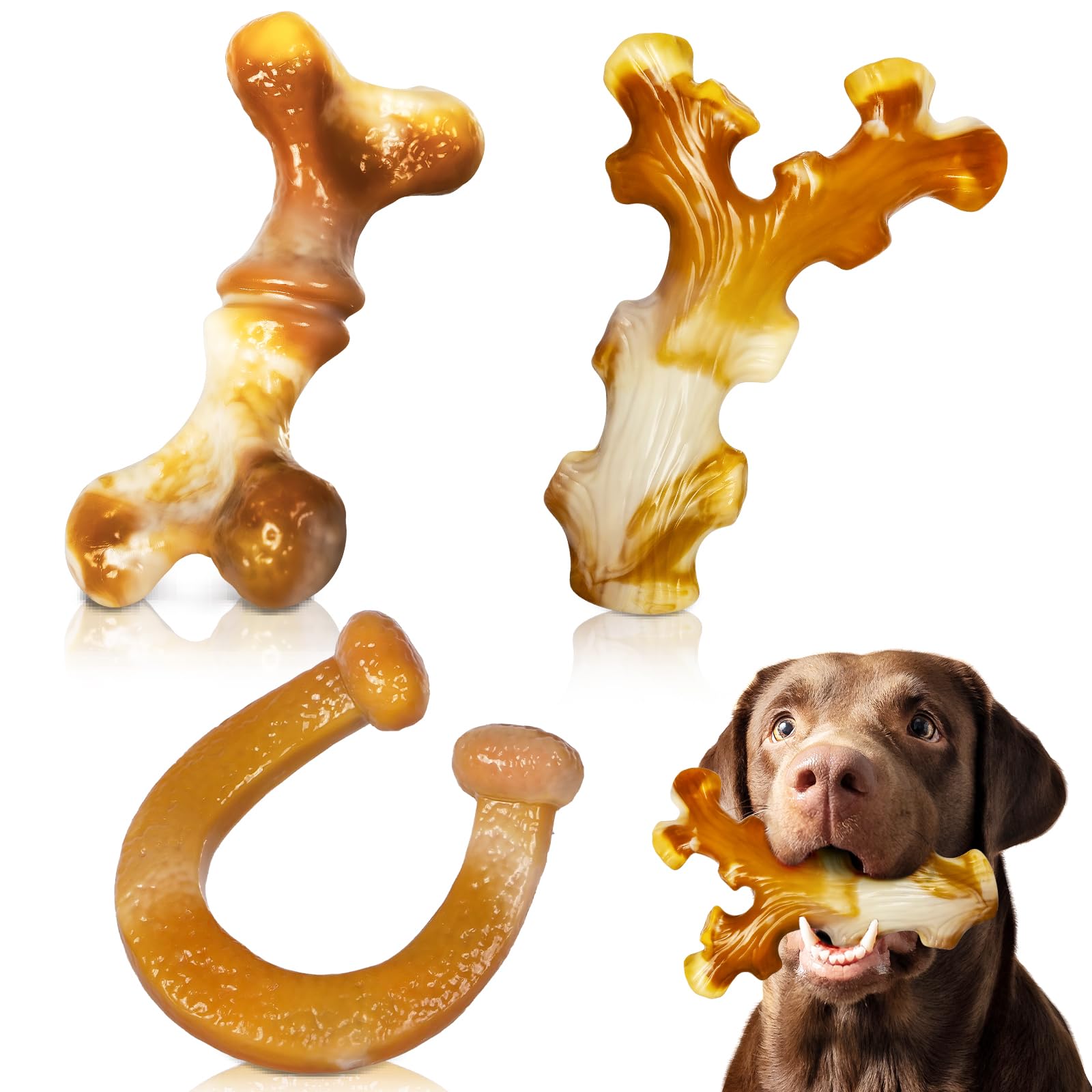 Frienhund Heavy Duty Chew Toys 3 Pack for Aggressive Chewers - Dog Toys for Large Dogs, Teeth Cleaning &amp; Boredom Relief, Long-Lasting Mental Stimulation Puppy Chews