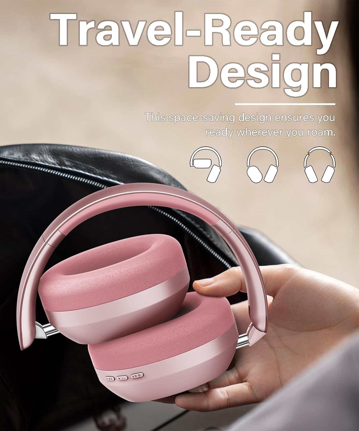 Wentronic Y05 Bluetooth Headphones Wireless Over Ear with Microphone 48 Hours Playtime, High Sound Quality Foldable Soft Earpads Earphones for Travel - Pink - Image 6