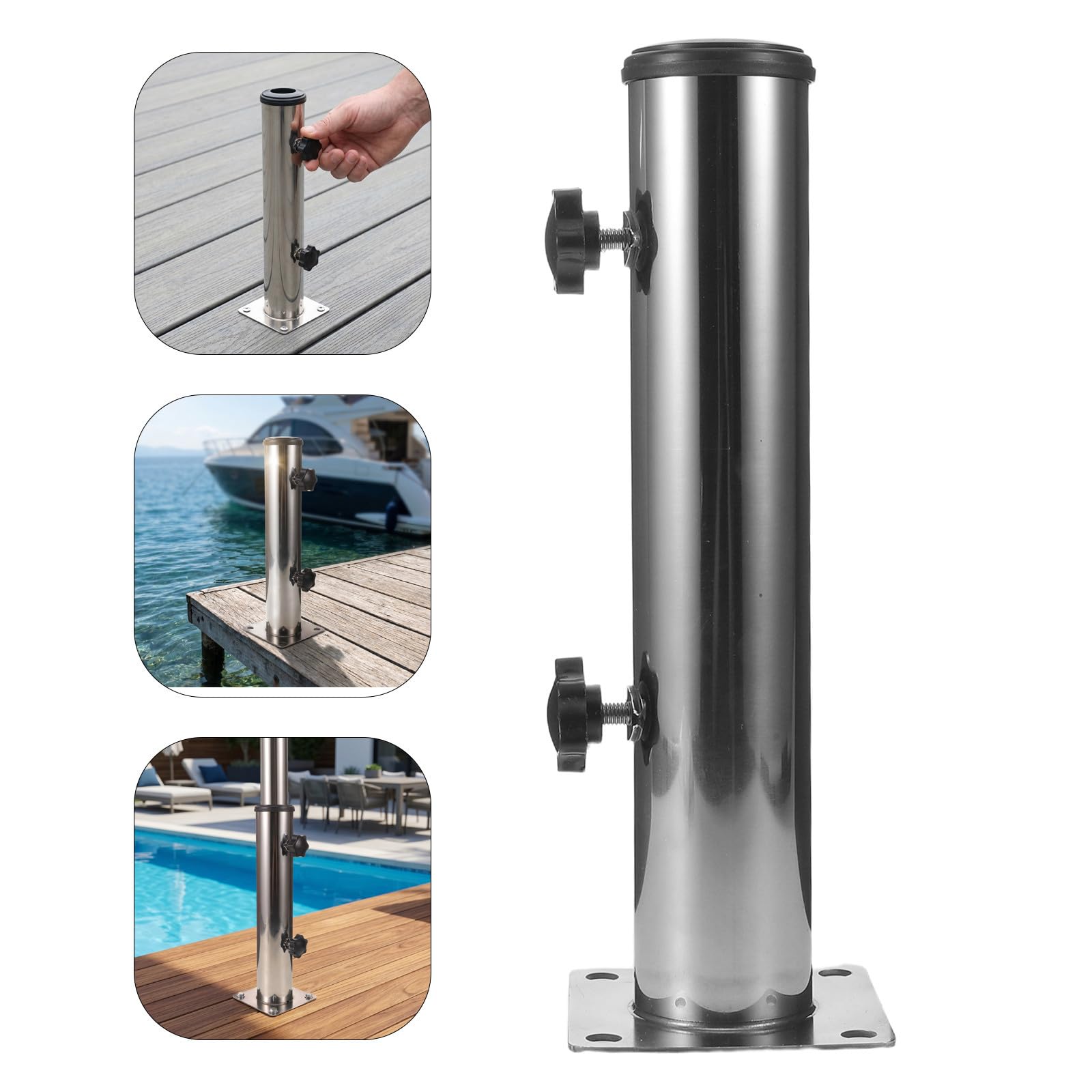 TOYANDONA Supporto in Esterno da Inox per Acciaio Ombrellone | Argento, Tubo Base con Viti di Fissaggio, Montaggio Semplice, Compatibile con Diverse Aste