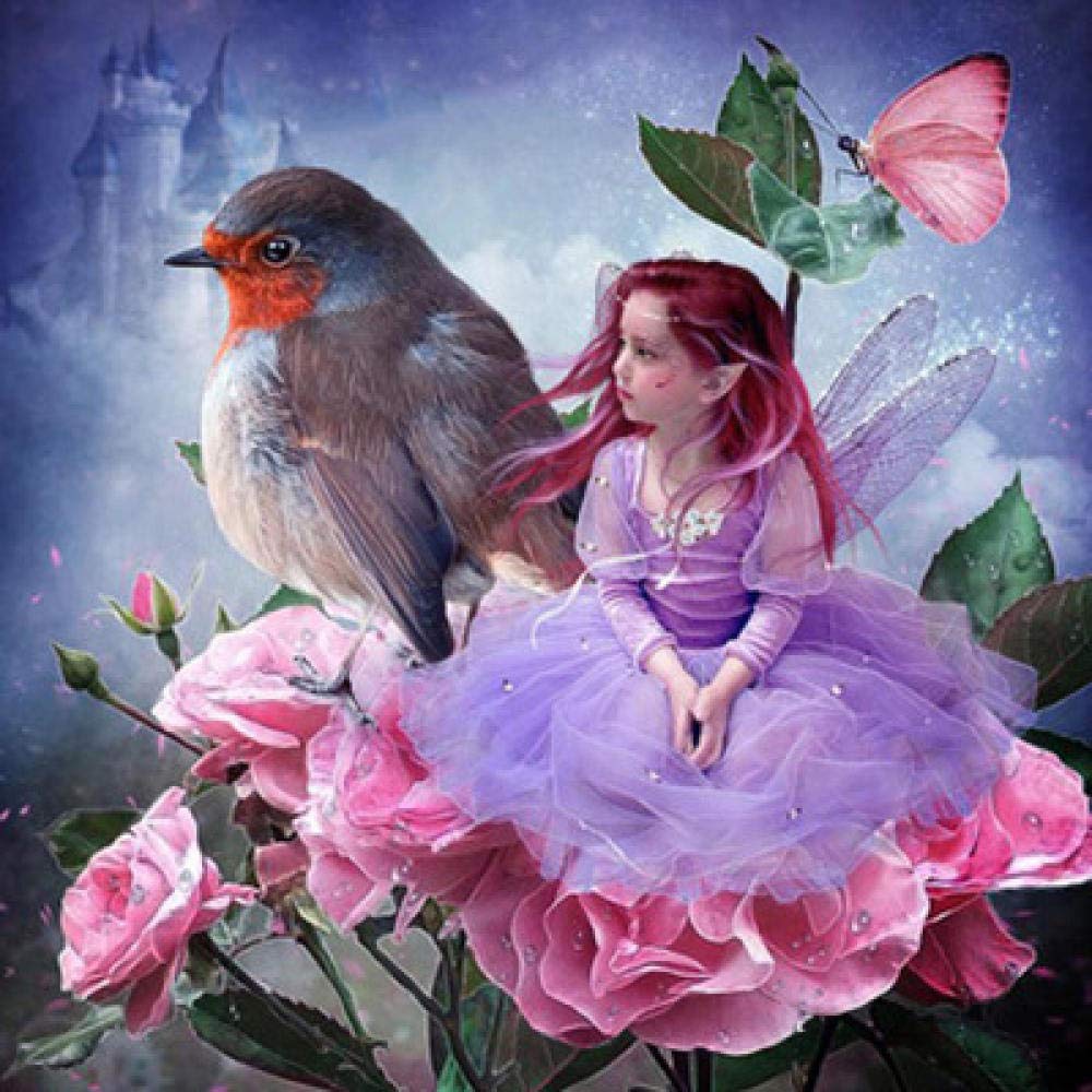 Diy diamant peinture oiseau fille elfe pour décorer votre salon 45cm