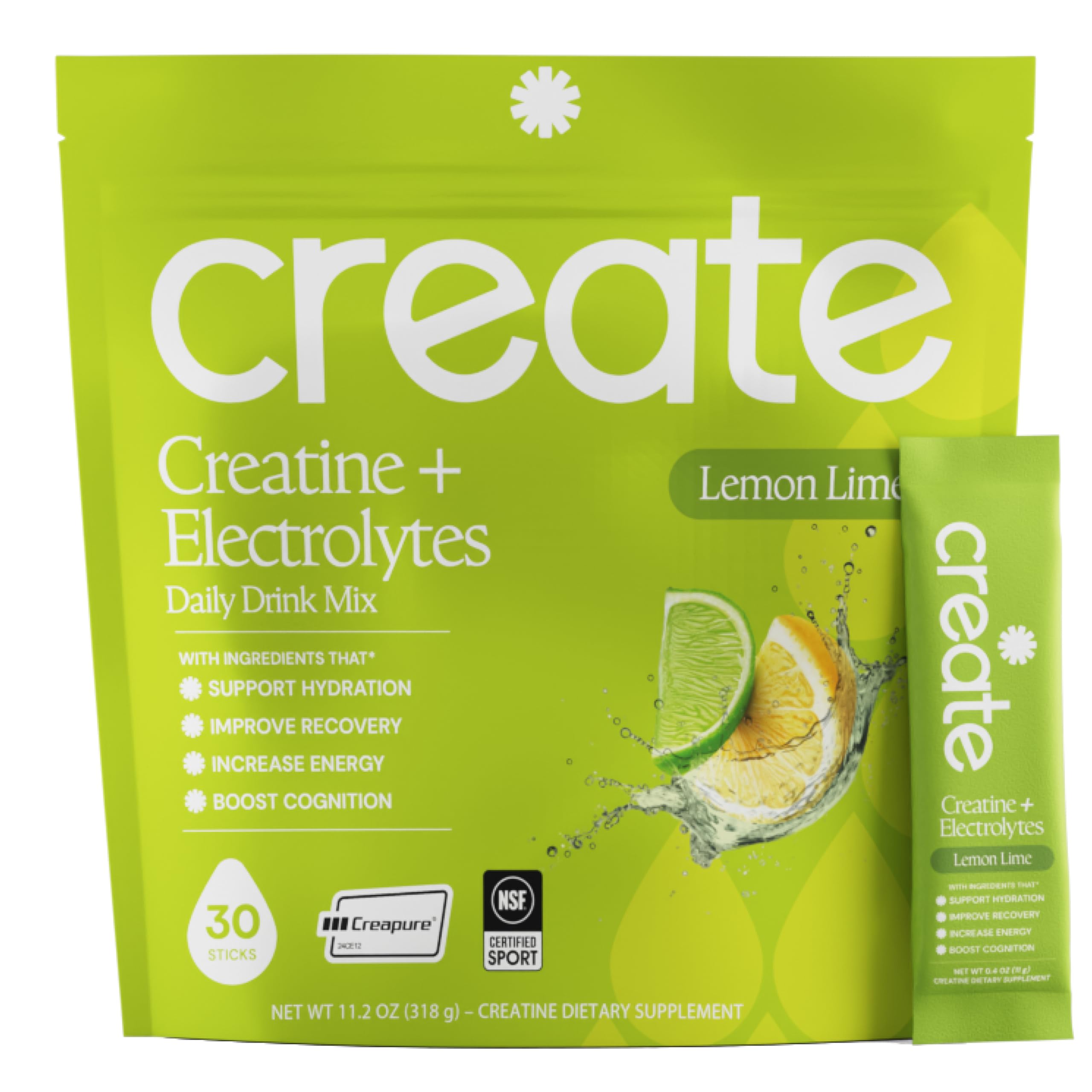 Create Creatine + Electrolytes Mix - Creatine Monohydrate Stick Packs, Supports Energy and Hydration, NSF Certified for Sport, 30 Count, Variety Pack