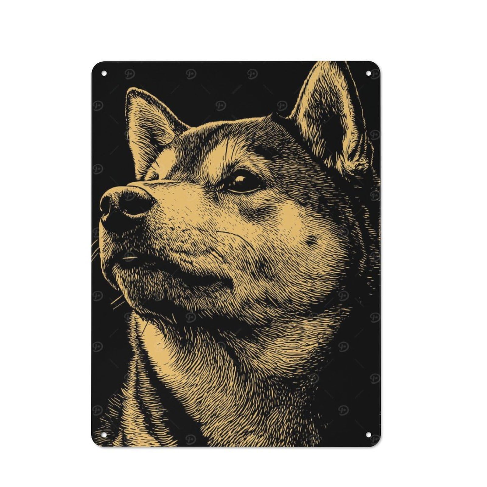 Junmoney Shiba Inu Dog Portrait Illustration 40X30cm Retro Metal Plaque With For Kitchen Or Home Bar, For Garage, Workshop And Man Cave Decoration
