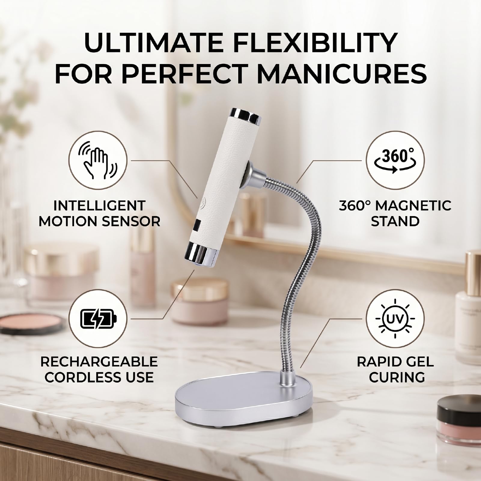 Mini Lámpara de Curado de Flash con Sensor Recargable, Luz de Uñas de Mano, con Soporte para Salón de Casa (WHITE)