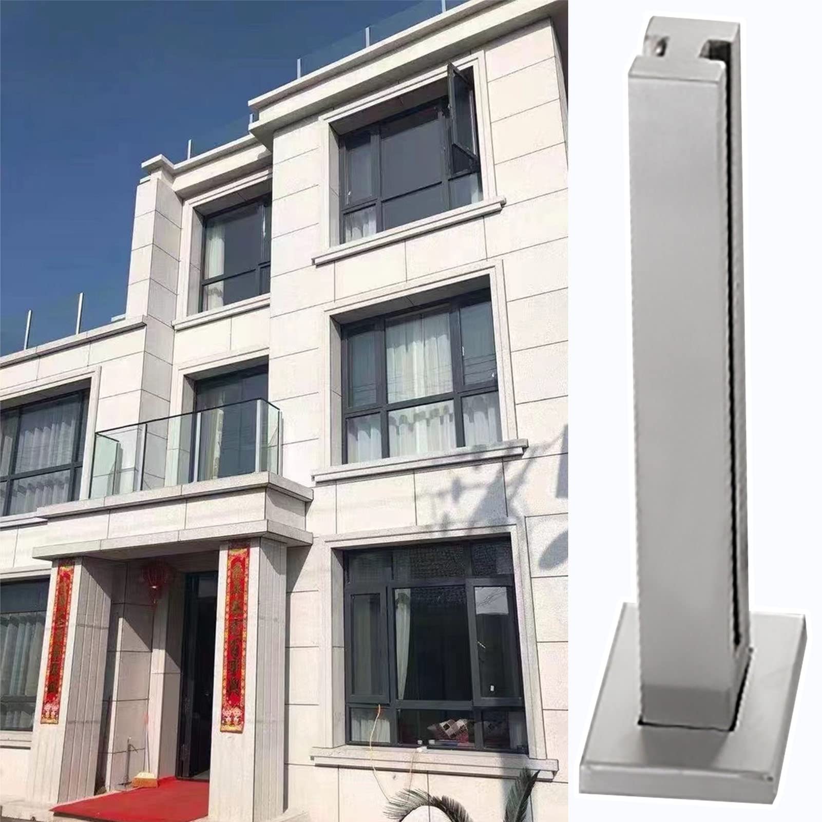 Poteaux de balustrade en verre carrés en acier inoxydable argenté pour balcon de villa