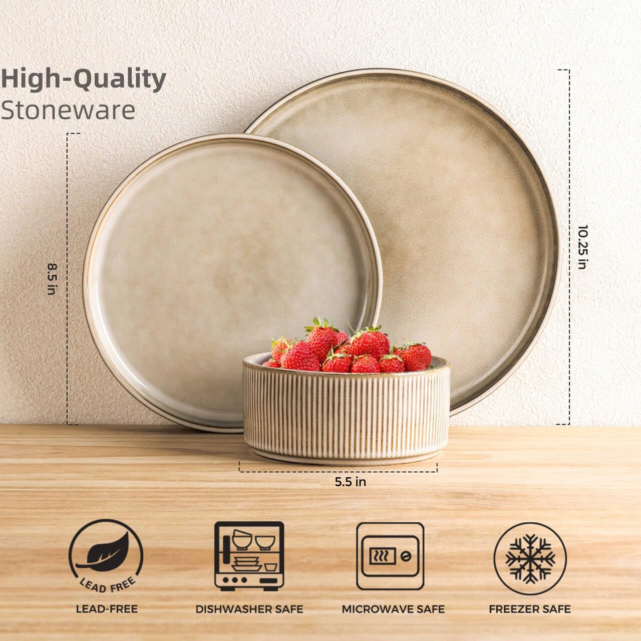 GBHOME Stoneware Dinnerware Sets for 8,Round Reactive Glaze Ceramic Plates and Bowls Set,Highly Scratch Resistant| Dishwasher & Microwave Safe Dishes Set,Service for 8(24pc) Cappuccino Service for 8(24Pcs) image 2 of 9 B0F2F4FF9B