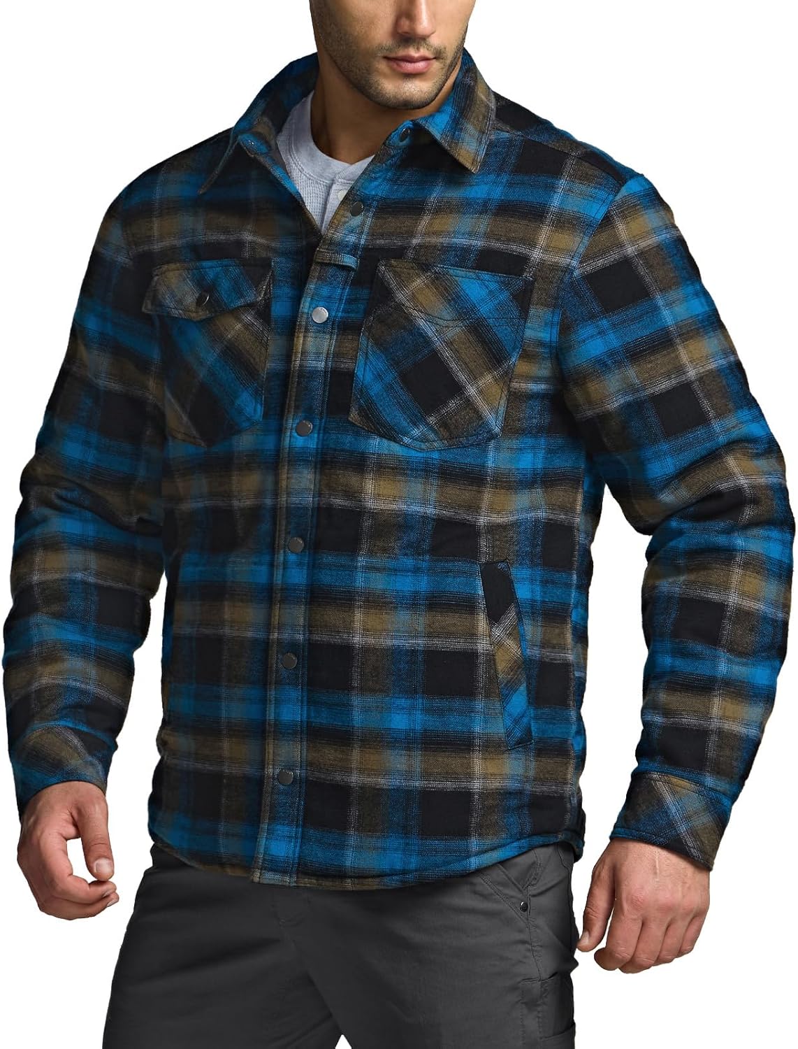 CQR Men's Flannel Shirt Jacket Long Sleeve, Winter Warm Outdoor Casual Plaid Jacket Coat with Pockets - Image 2