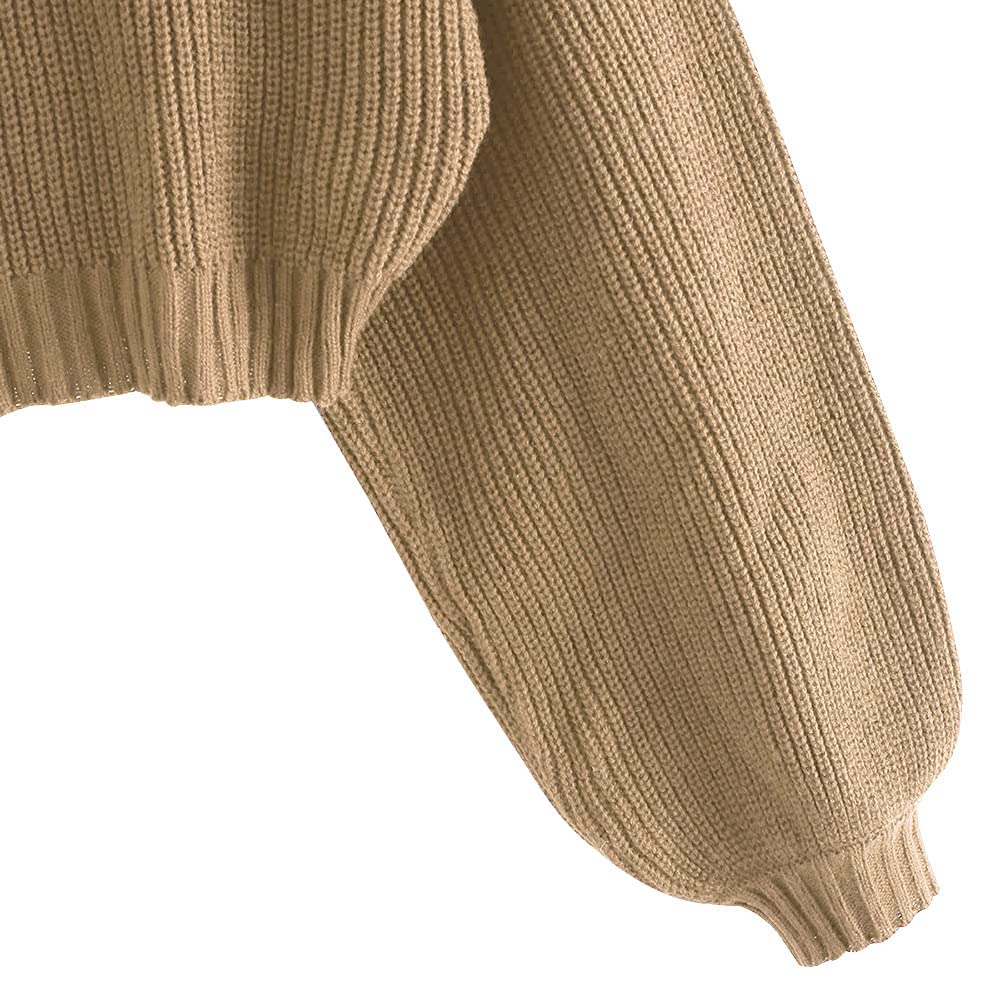 ZAFUL Women's Crew Neck Long Sleeve Pullover Crop Sweater Mock Neck Lantern Sleeve Ribbed Knit Cropped Sweater