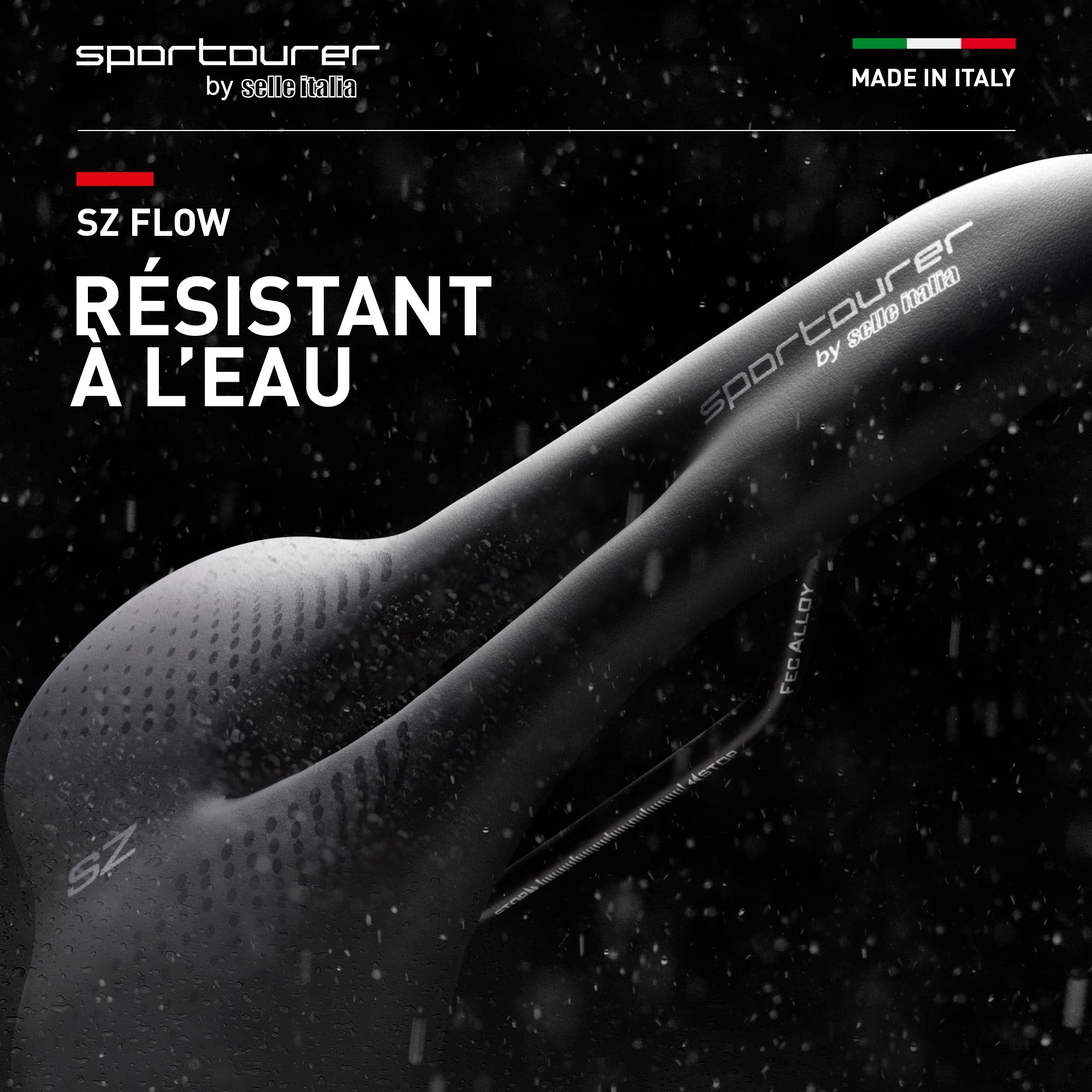 Sportourer by Selle Italia - SZ Flow, Selle de Vélo Souple à Assise Étroite, Hydrofuge et Adaptée à tous les Types de Vélo - Noir