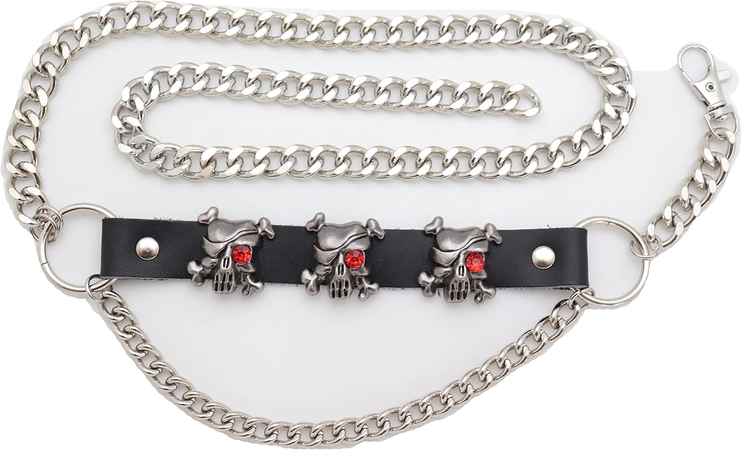 Women Fashion Punk Rocker Fashion Belt Silver Metal Chain Pirate Skull Charm Size M L XL