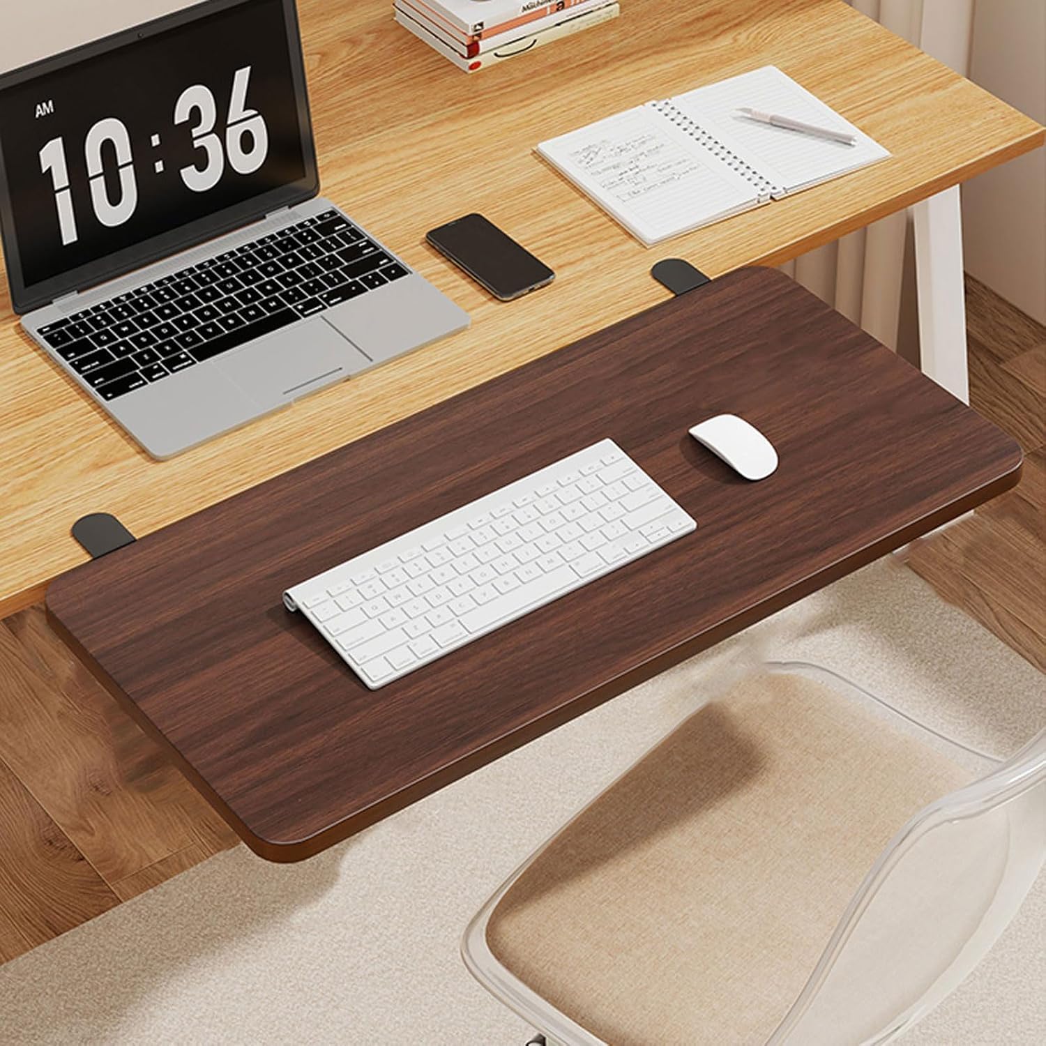 Vassoio estensibile ergonomico per scrivania - Ripiano a morsetto per cassetto tastiera pieghevole senza installazione per scrivanie da ufficio, tavoli da pranzo, librerie e postazioni di gioco - Solu