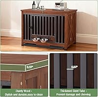 Vista 3 de Muebles de jaula para perros de 33.3 pulgadas, jaulas plegables para perros con cuencos giratorios de 360°, jaula de madera para cachorros con marco