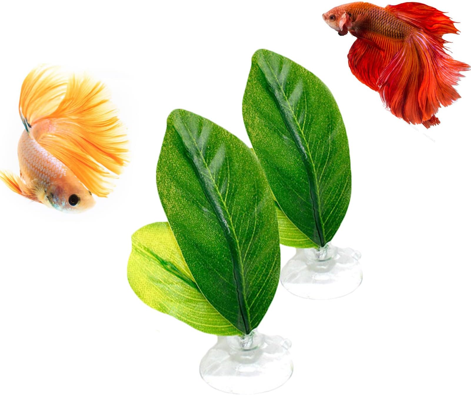 ANTOLE 2Pack/Set Artificial Betta Plant Leaf Hammock Fish Tank Decoration Tropical Fish Rest Bed Spawning Foldable Double Layer Ornamental Leaf