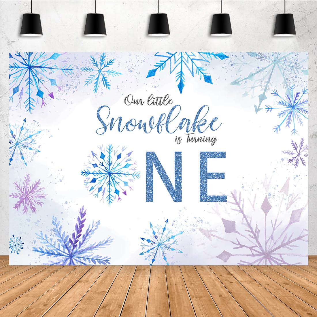 Aperturee 7x5ft Winter 1st Birthday Backdrop Blue Purple Sliver Snowflake One Year Old Bday Photography Background Christmas Kids First Bday Party Decorations Cake Smash Decor Photo Studio Props