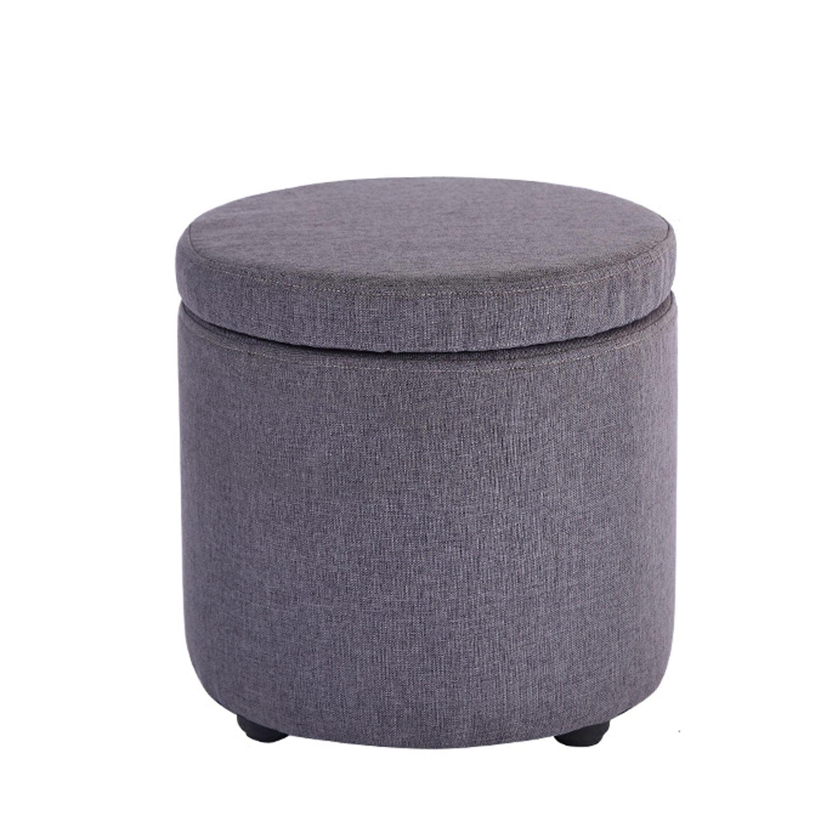 Repose-pieds ottoman rond en coton et lin avec rangement pour salon
