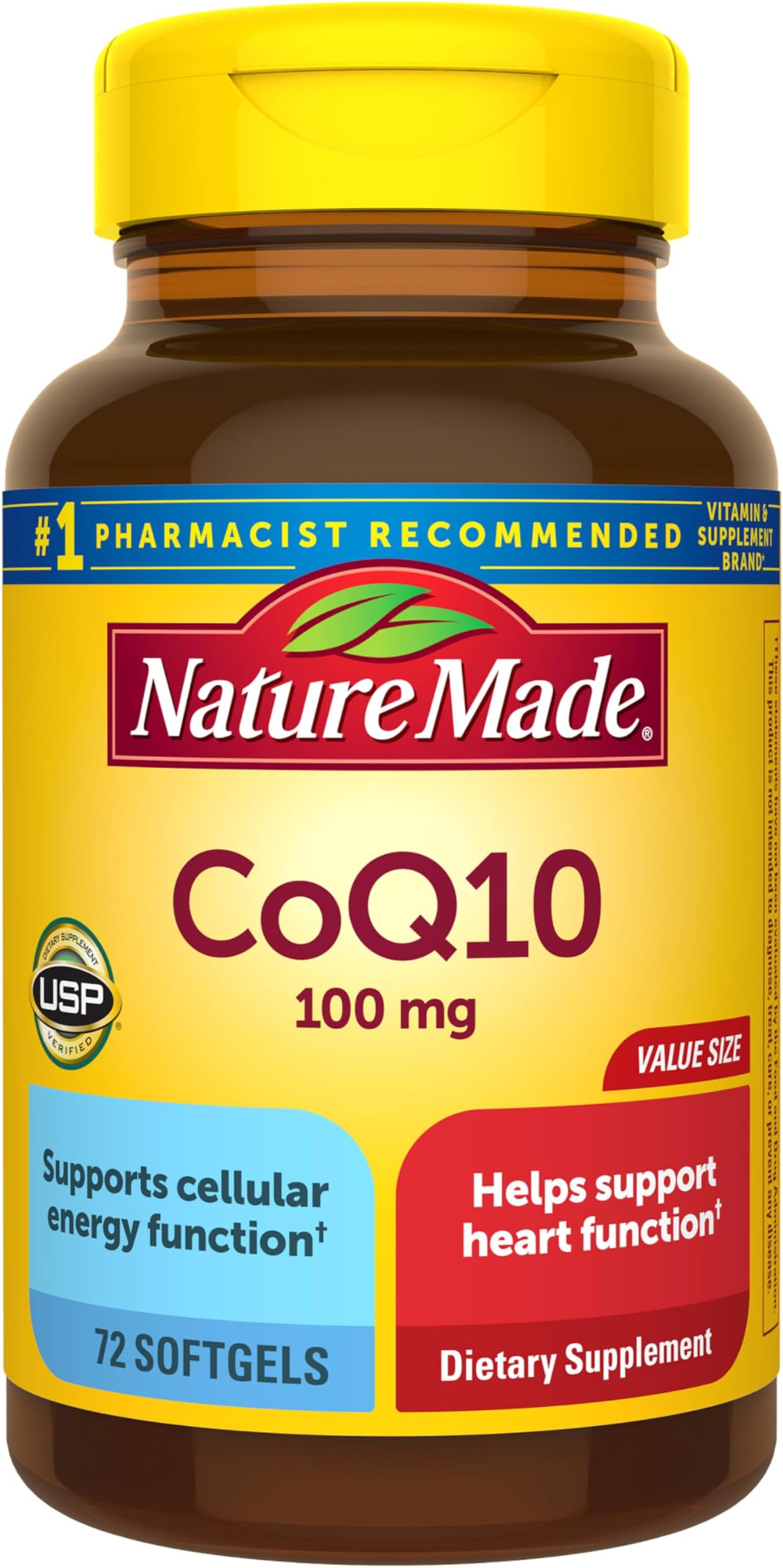 CoQ10 100mg, Dietary Supplement for Heart Health Support, 72 Softgels, 72 Day Supply