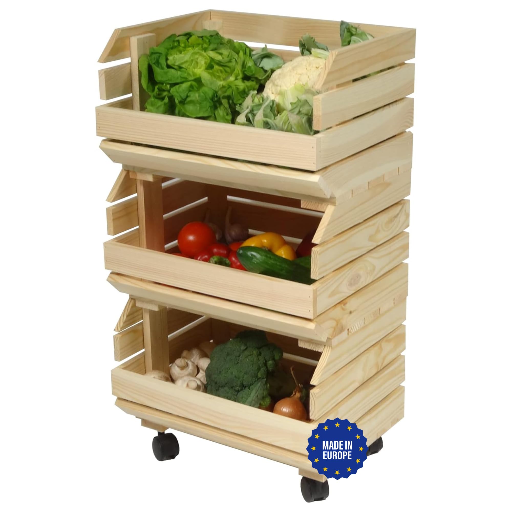 Étagère À Fruits Et Légumes Rangement De Cuisine À Roulettes 3 Étages 37 x 30 x 73 cm En Bois Naturel