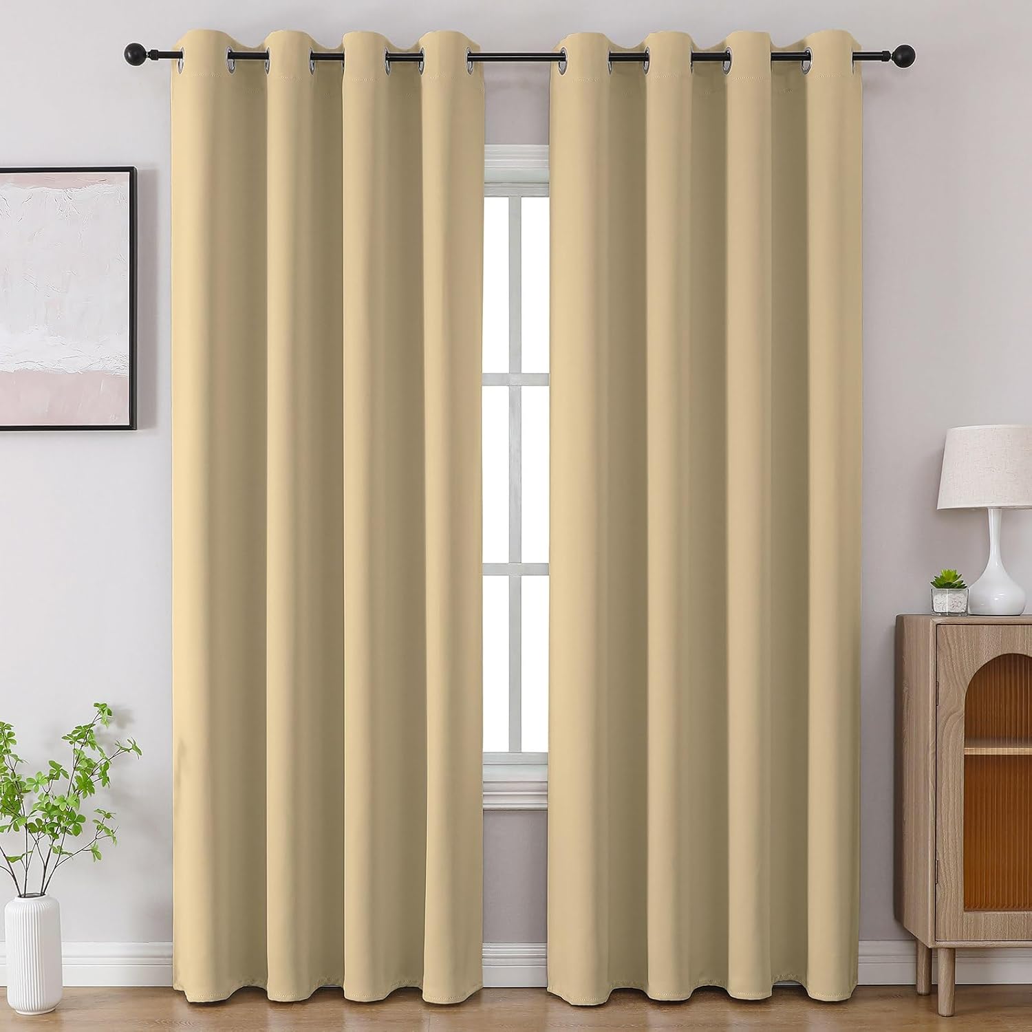 CUCRAF Beige Blackout Curtains 108 inch Length 2 Panels Set, Room Darkening Drapes for Living Room Bedroom, Thermal Insulated Light Blocking Grommet Window Curtain (W52 x L108 Inch) Beige 52"W x 108"L (Pack of 2)