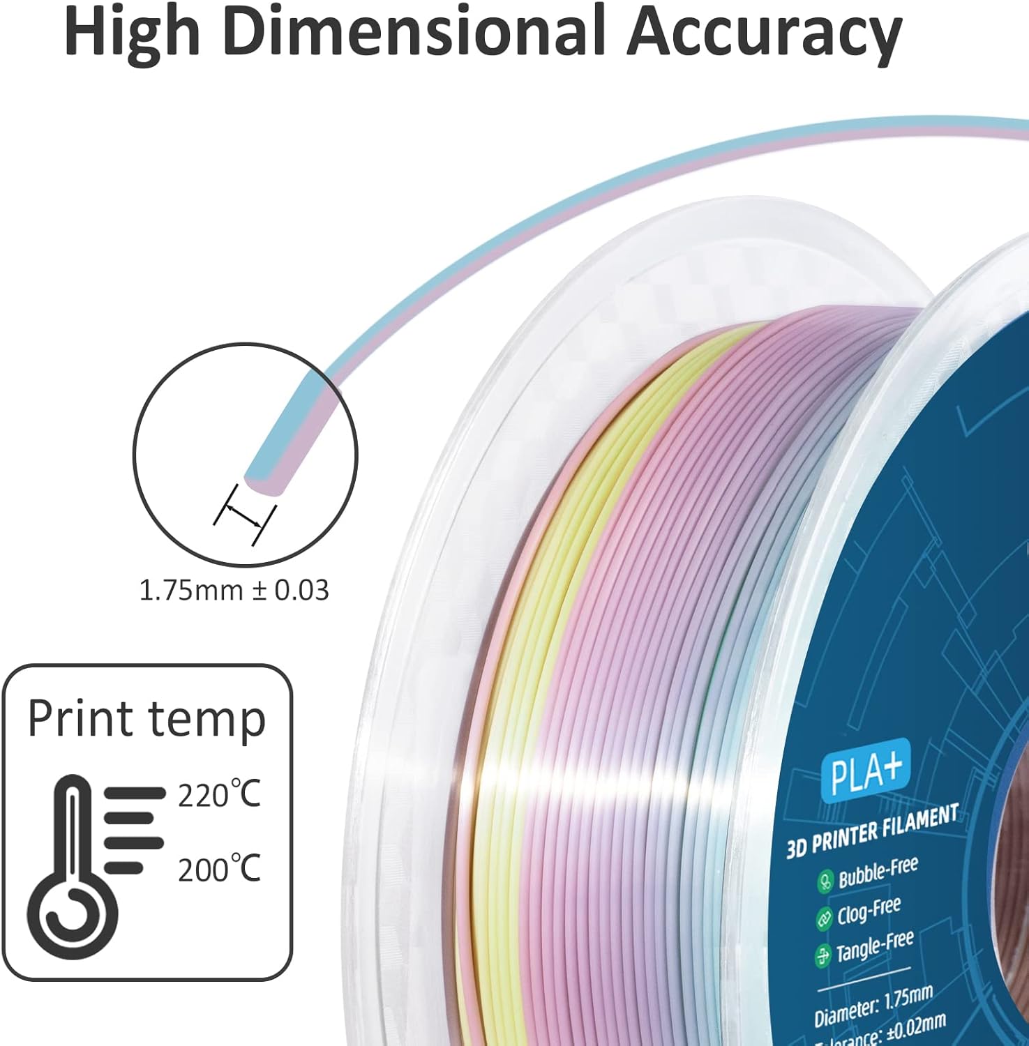 GEEETECH PLA Filament 1.75 mm Multicolor 3D Printer PLA Filament 1 kg Spool Silk Rainbow