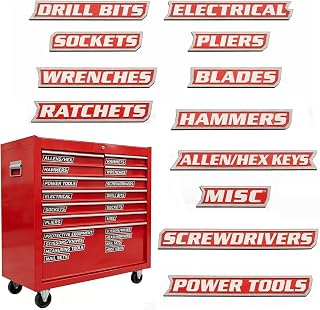 12 Pcs Magnetic Toolbox Labels, Soft Tool Box Labels, General Tool Box Organize Accessories, Reusable Tags for Steel Toolboxes, Carts, Drawers, and Cabinets,for Mechanics, Diyers (Red-Sliver)