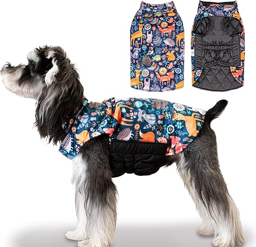 Miniatura 8 de CuteBone Abrigo de invierno para perro, chaqueta acolchada a prueba de viento, chaleco reversible para perro, forro acolchado grueso, ropa para