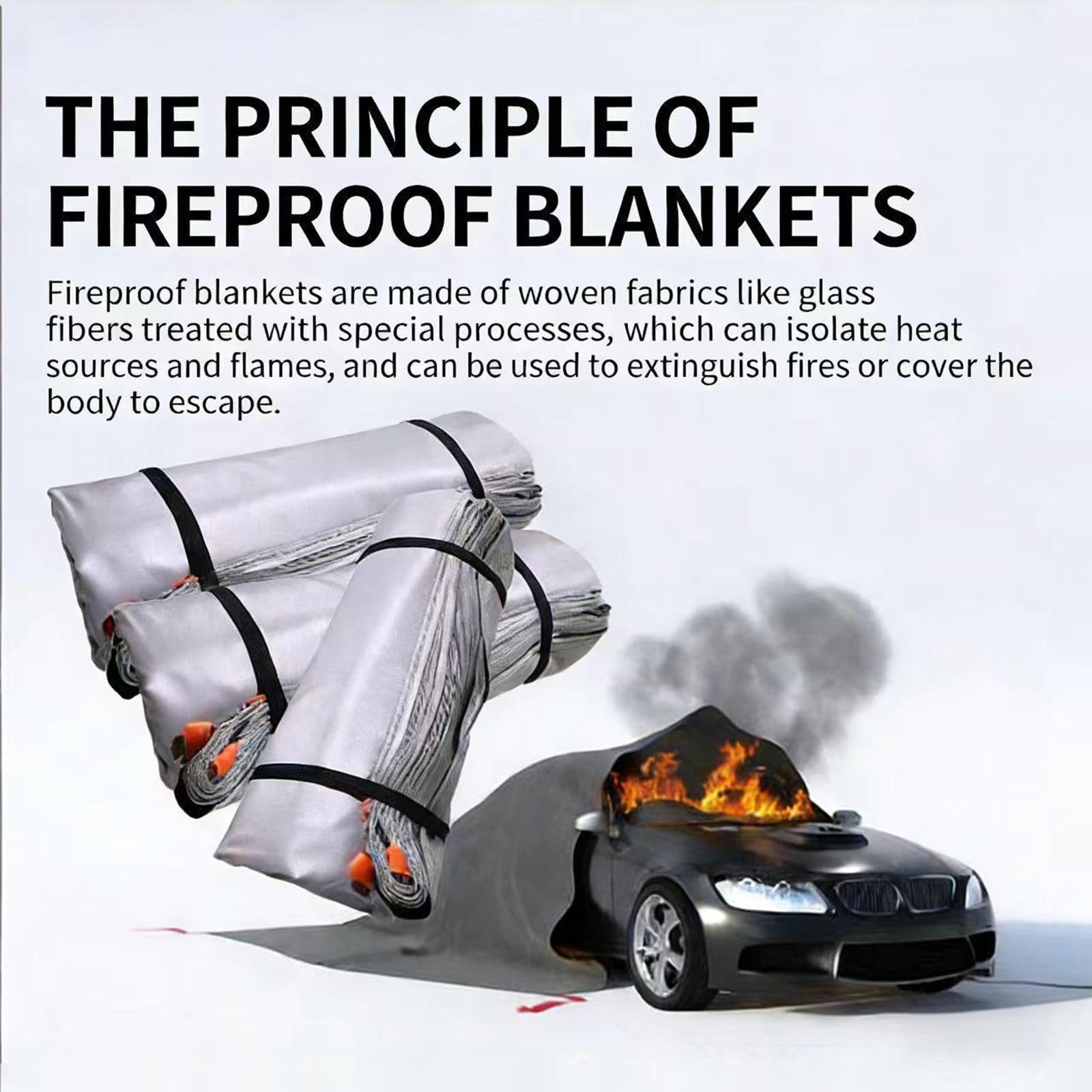 Manta de emergencia contra incendios, manta de extintor de incendios de coche, manta ignífuga de silicona, manta de extintor para accidentes de coche, vehículos eléctricos y de gas, 4 x 6 pies