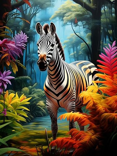 Miniatura 1 de Zariocy Kits de arte de diamantes 5D para adultos, cebra, pintura de bricolaje con arte de diamantes, arte redondo de diamante, pinturas de