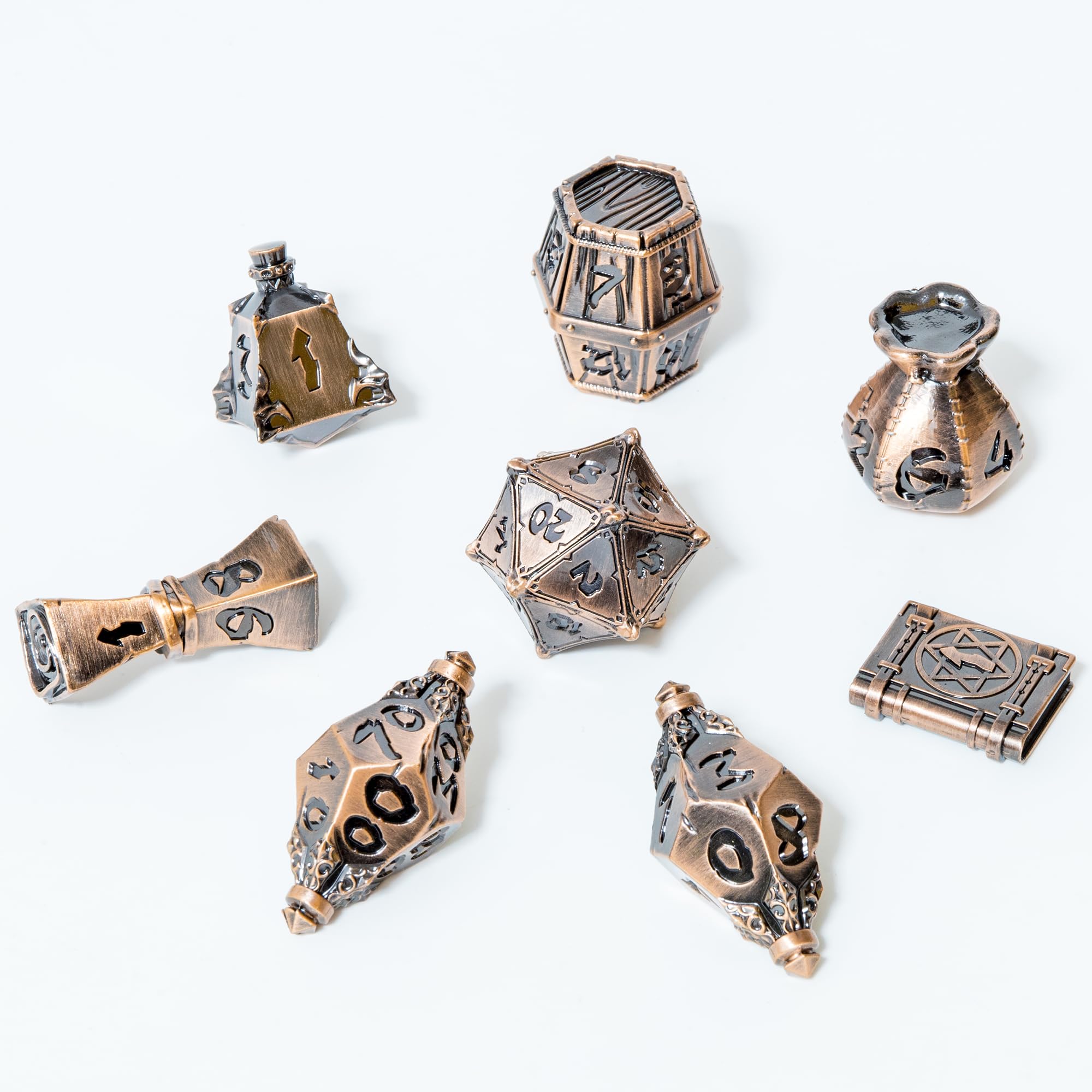 TOYVERSE Dwukolorowy zestaw wielościennych kości, kolor antycznej miedzi, kości ze stopu, odpowiedni do D&D, DND, RPG, MTG, Dungeons and Dragons, gier planszowych i odgrywania ról, od 15 lat