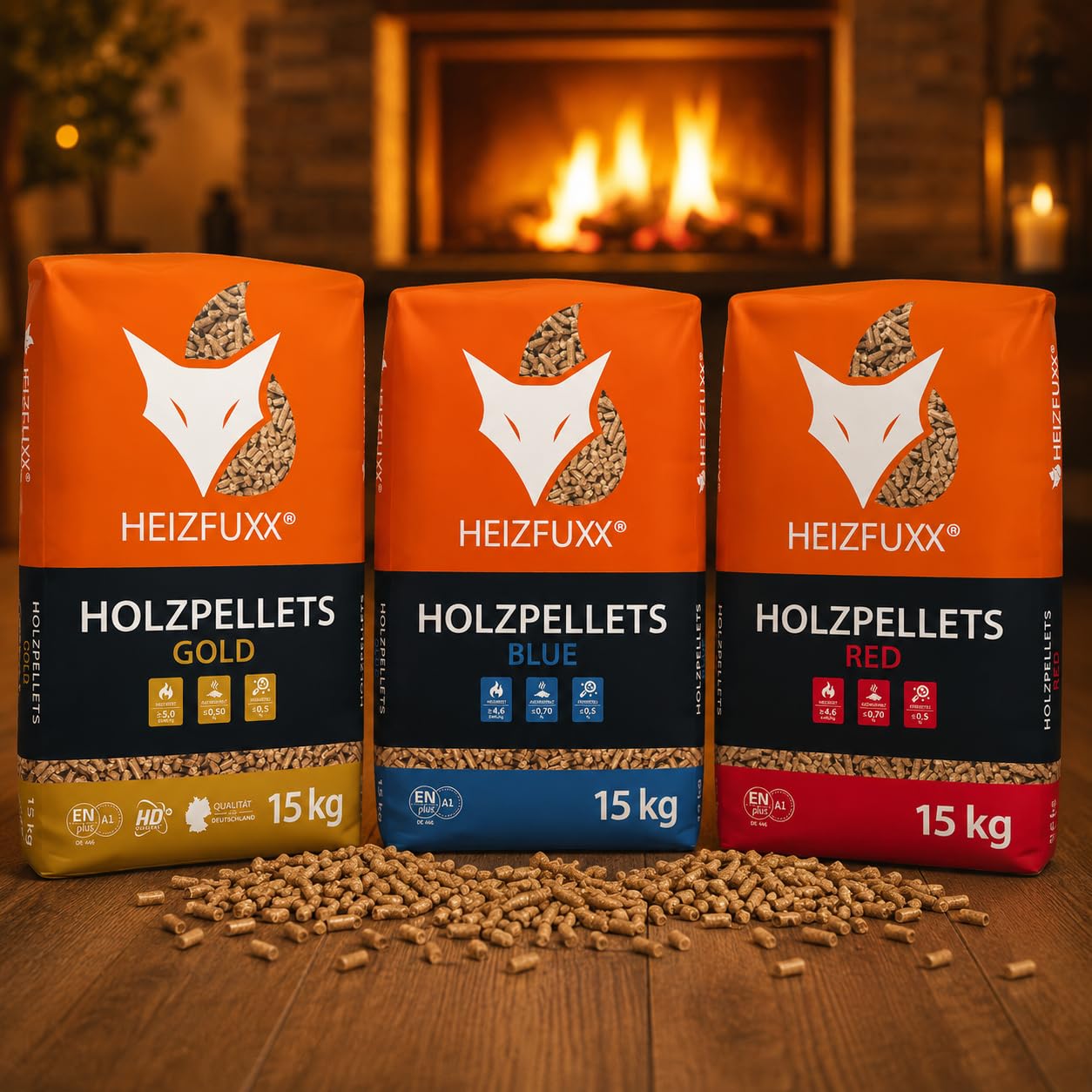 HEIZFUXX Blue ENplus A1 Holzpellets Weichholz 15kg x 20 Sack 300kg Palette