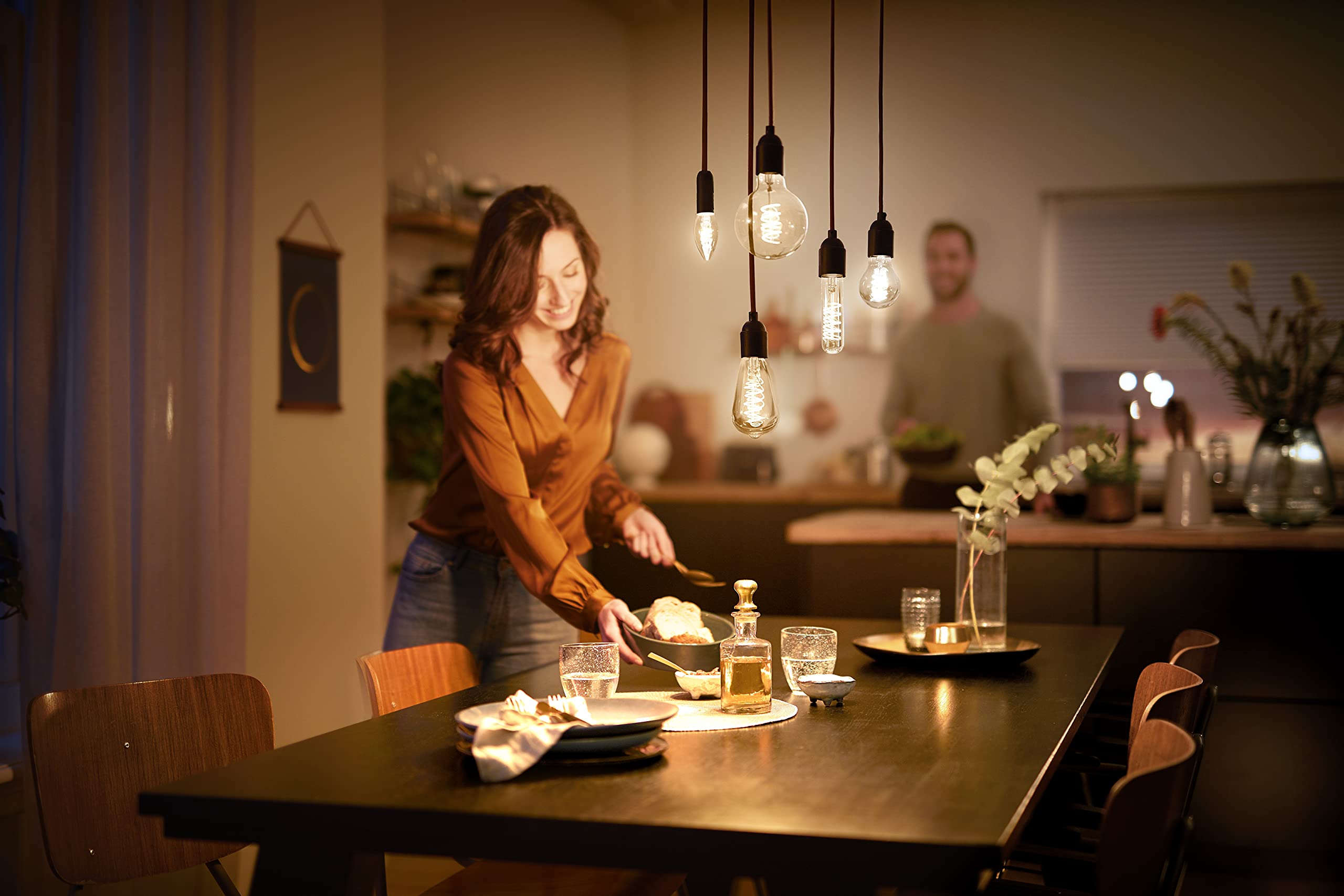 PHILIPS - Bombilla LED cristal 40W, E27, tubular gigante, efecto llama, luz blanca cálida, regulable