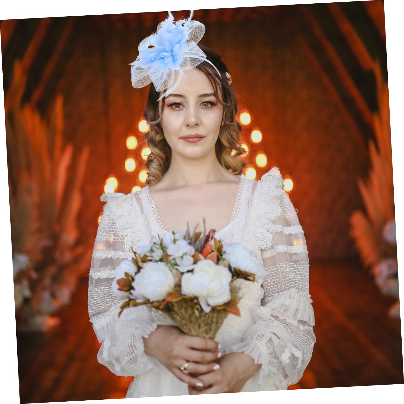 5piezas Fascinador De Novia Tocado Elegante Para Bodas y Diadema Para Azul