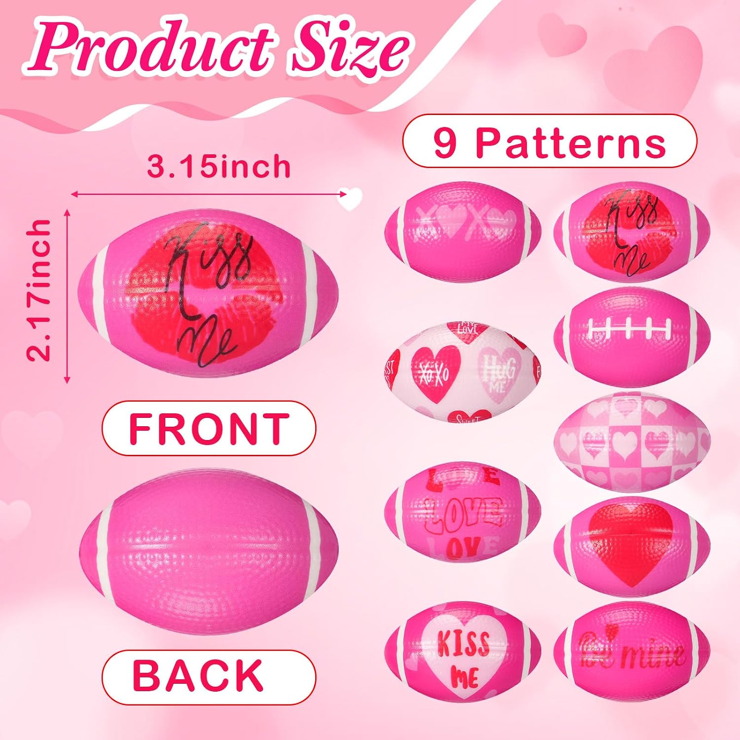 Meooeck 108 Pcs Valentine's Day Stress Ball Bulk Football Party Decorations Heart Mini Foam Football Sweet Red Pink Stress Relief Ball Stuffer Filler Fans Gifts