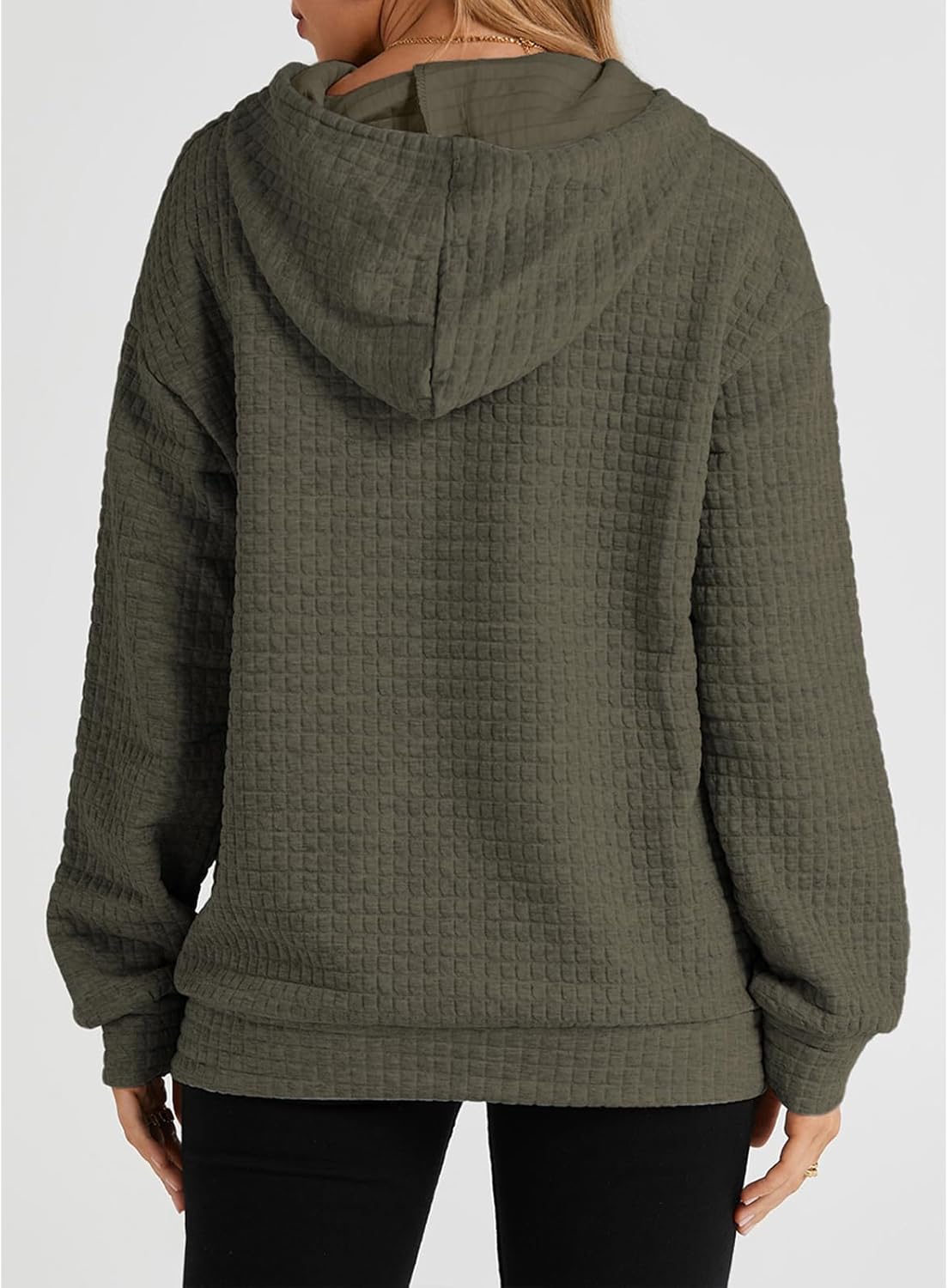 SELINK Hoodies For Women Casual Pullover Waffle Long Sleeve Drawstring Hooded Sweatshirt with Pocket - Image 2