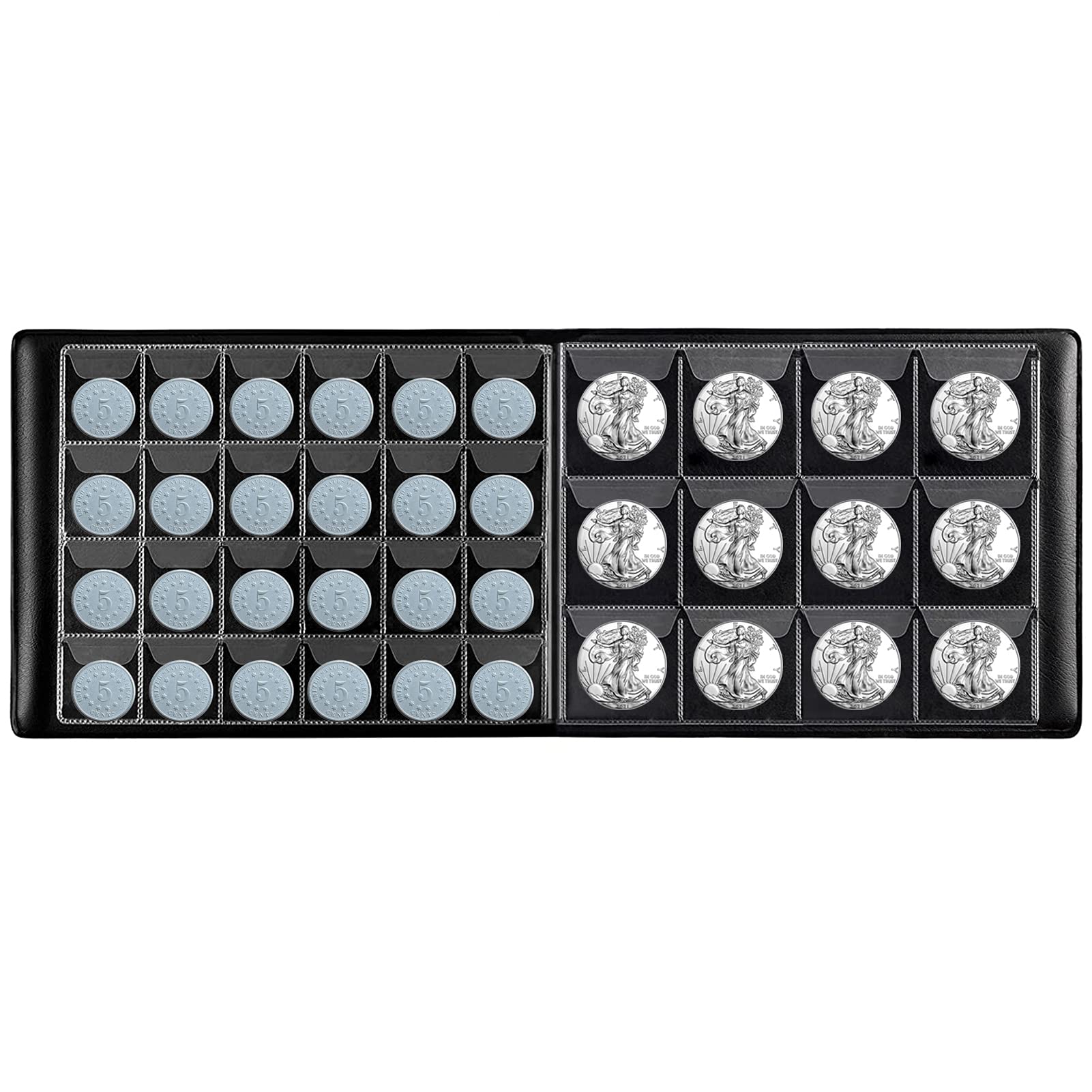 Classeur Piece 2 euros 30 Pages,Poches Classeur Monnaie de Paris 4,5x4,5 cm/3,5x3,5 cm,Rangements pour Pièces de Monnaie pour Jetons, Badges,pour 624 pièces de collection - Noir