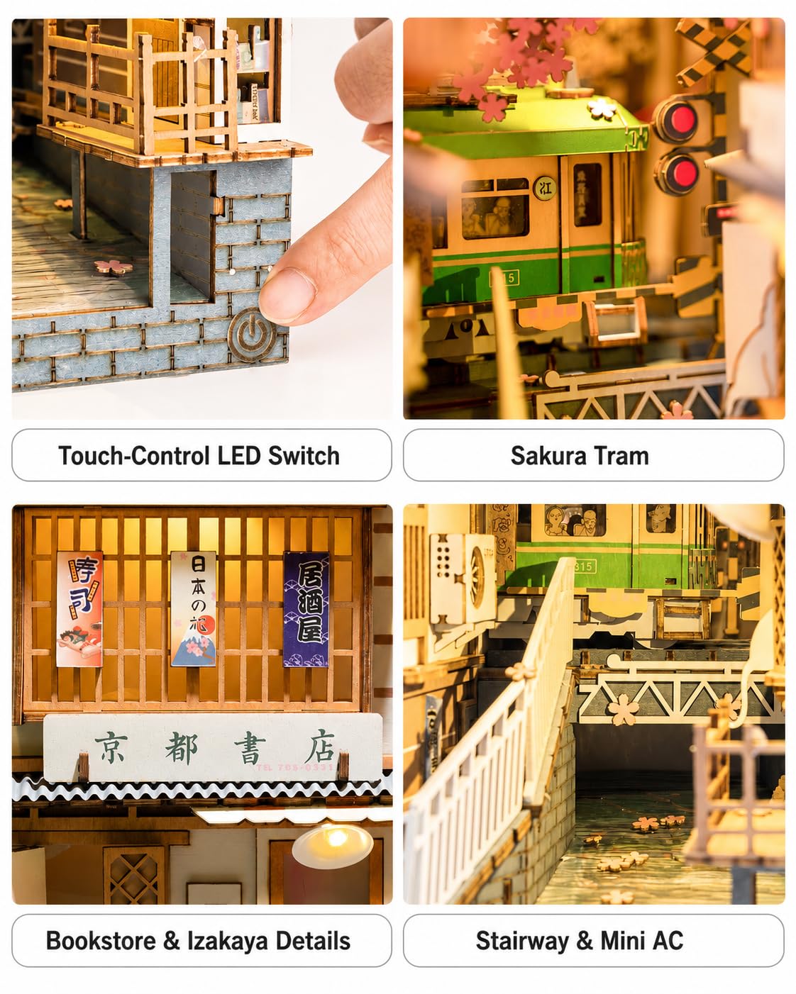 Rolife TGB01 Sakura Densya Kit Book Nook per libreria | Puzzle 3D in legno decorazione da scaffale regalo per adulti e appassionati di miniature