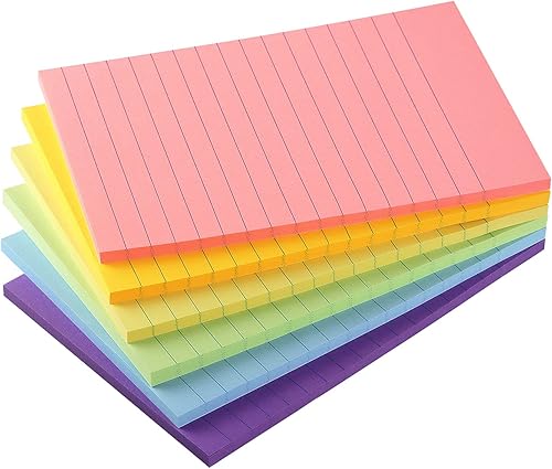 Miniatura 3 de Early Buy 6 blocs de notas adhesivas forradas con líneas, notas autoadhesivas de 4 x 6 pulgadas, notas adhesivas de color brillante, 45 hojasbloc