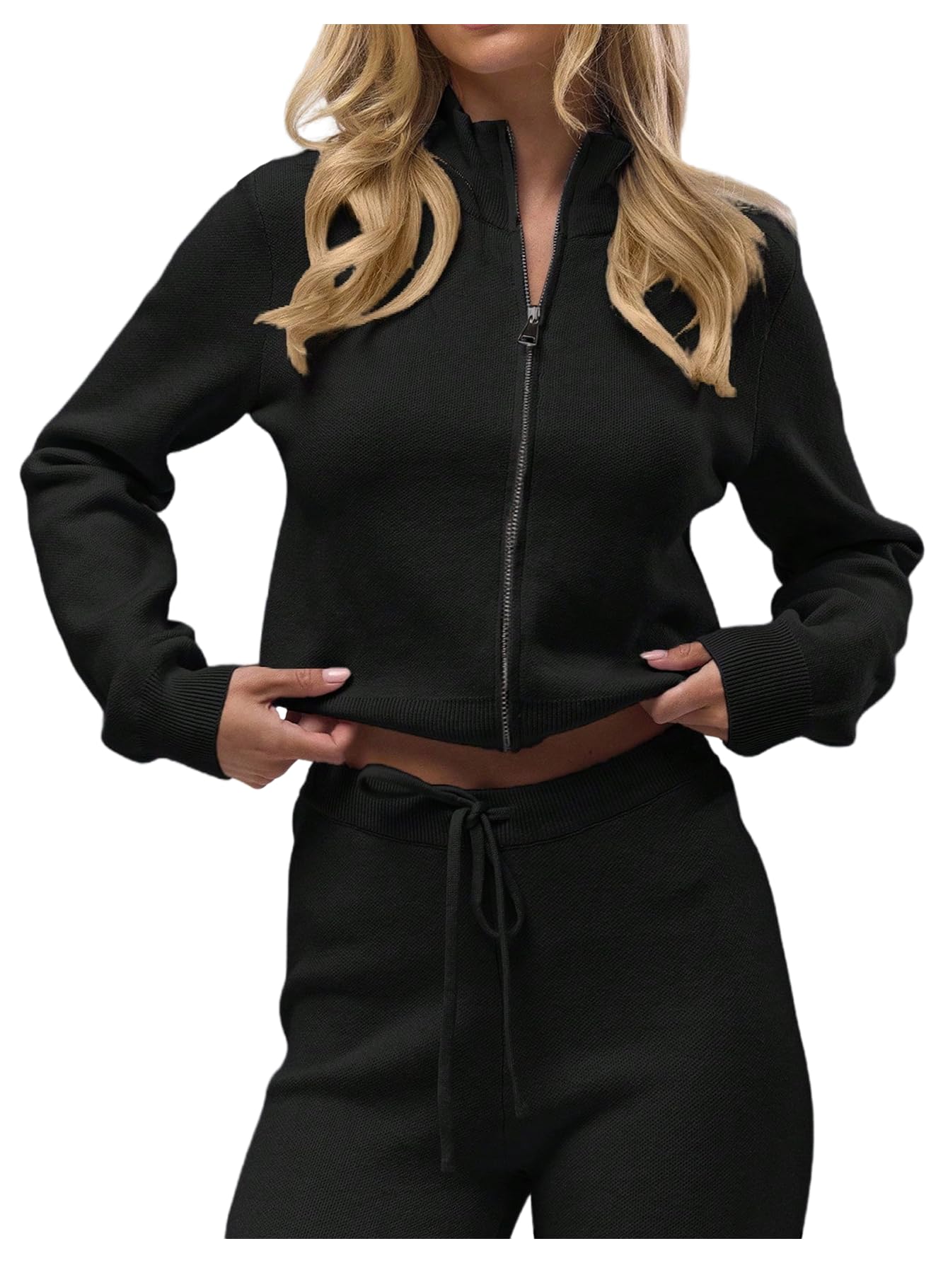 SOLY HUX Womens Zip Up Cardigan Sweater High Neck Long Sleeve Knit Crop Tops Fall Clothes