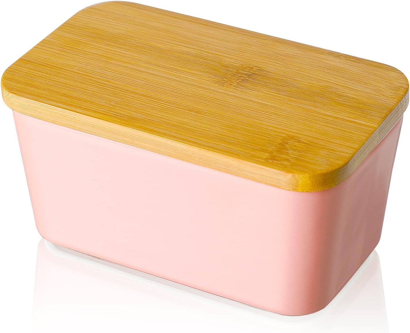 Candiicap Porcelain Butter Dish with Wooden Lid, Airtight Butter Keeper for Countertop, Large Butter Holder for All Types of Butter(Matte Pink)