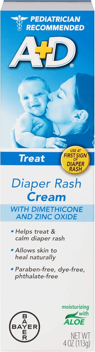 A+D Zinc Oxide Diaper Rash Cream with Aloe 4 oz (Pack of 5) : Baby