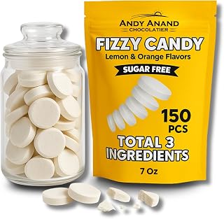 Andy Anand Chocolatier Sugar Free Italian Effervescent Fizzy Candy - With Natural Lemon & Orange Flavors, Gluten Free & Diabetic Friendly Italian Candies (150 Pcs, 7 Oz)