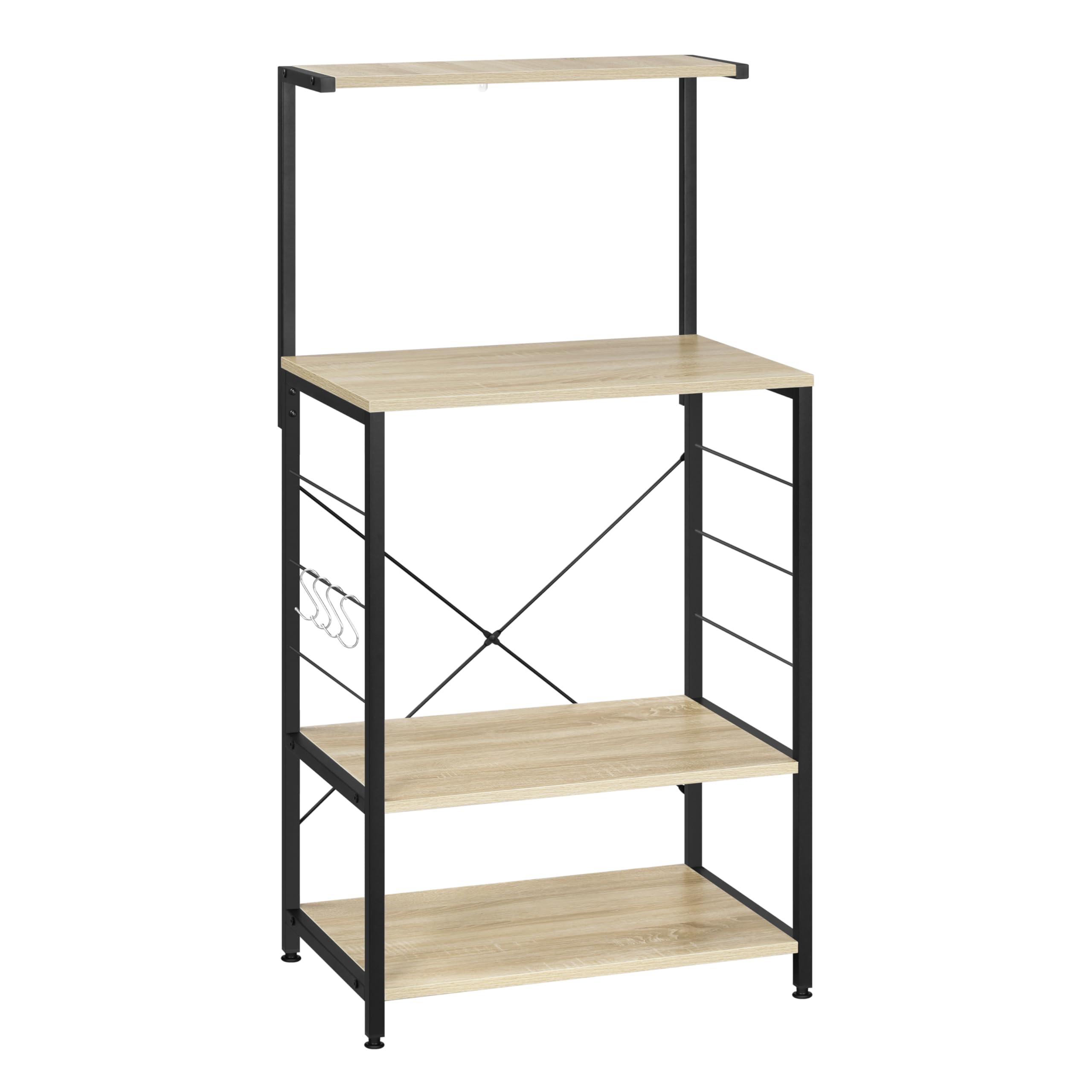 WOLTU Estante de Cocina Estante de Microondas Estante Metálico de Madera y Acero con 3 estantes 60x40x123cm, Negro + Roble Claro