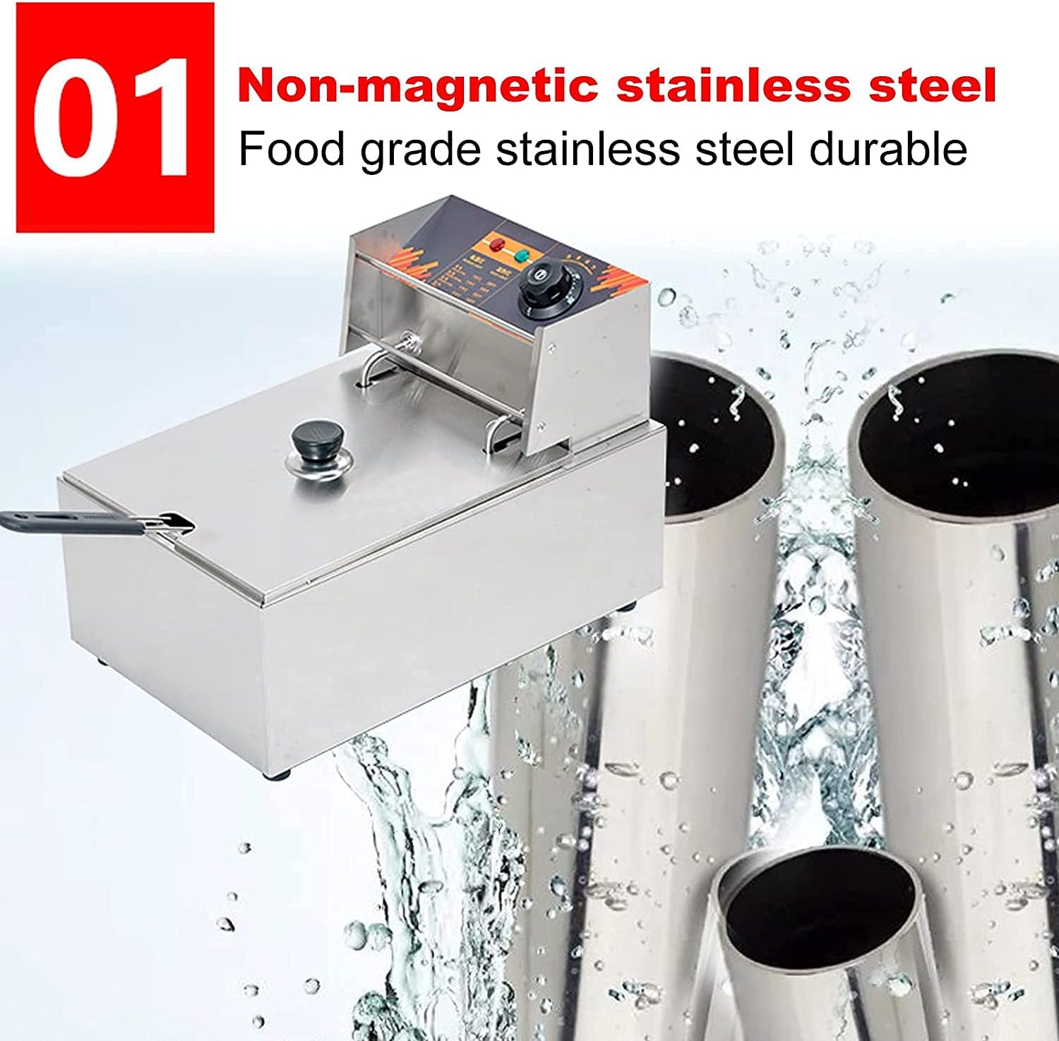 Commercial Fryer, 5L / 10L Electric Double can Fry Pot, Table Double Basket and Heavy Stainless Steel Electric Fryer,Single
