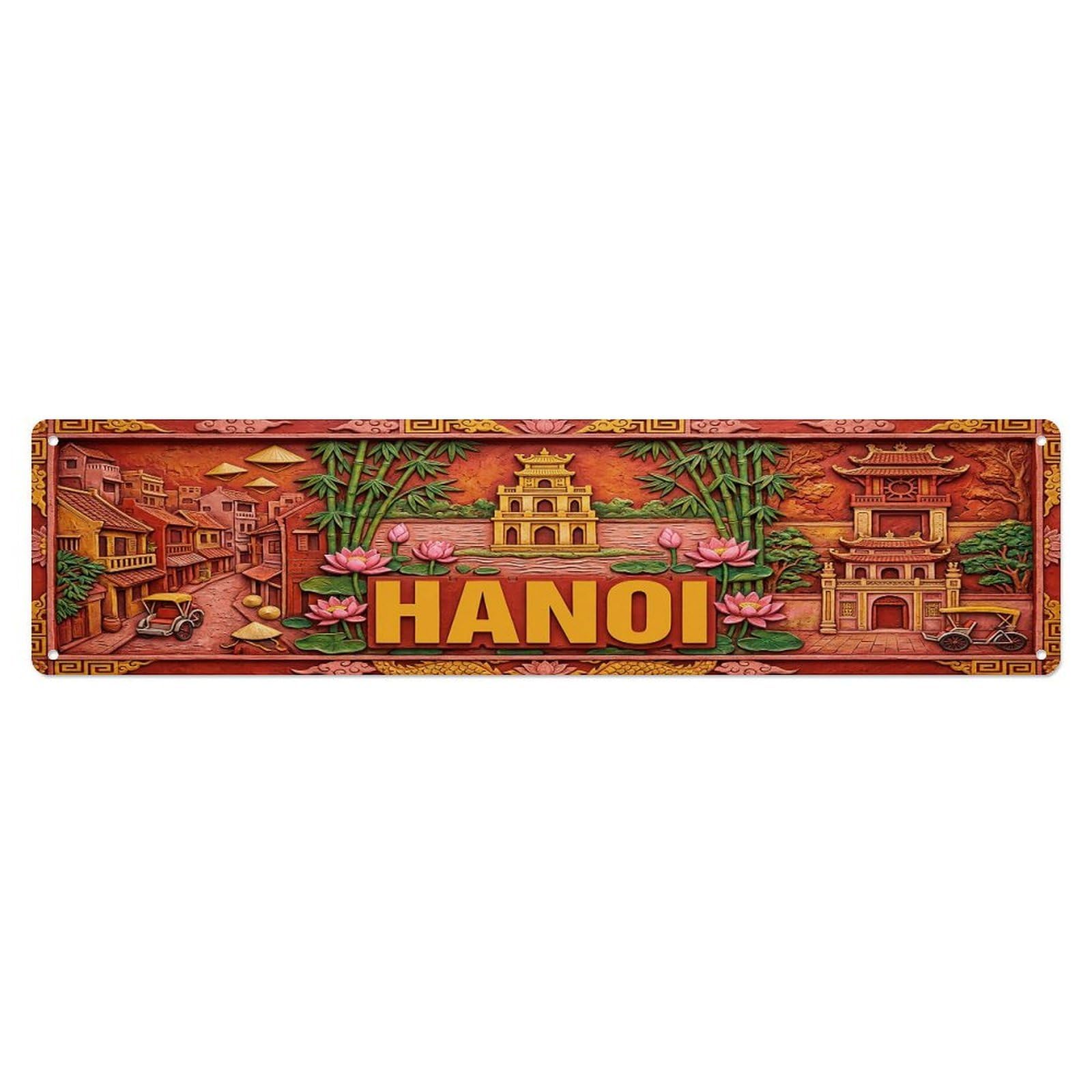 Gead 4X16inch Style Vintage Hanoi Vietnam Flag Pattern Metal Tin Sign