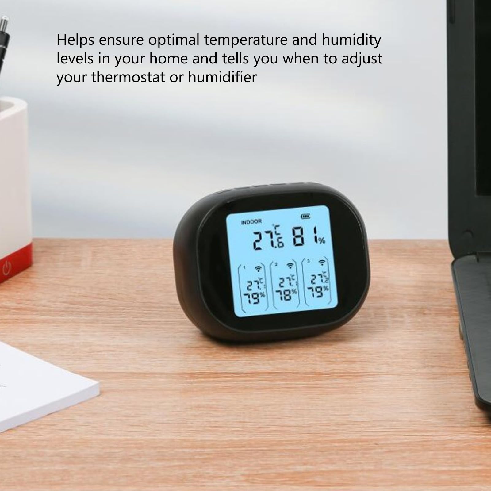 Termómetro Higrómetro, Monitor Digital de Temperatura y Humedad para Interiores y Exteriores con 3 Sensores, Mini Medidor de Humedad para el Hogar, Terrario, Incubadora, Invernadero