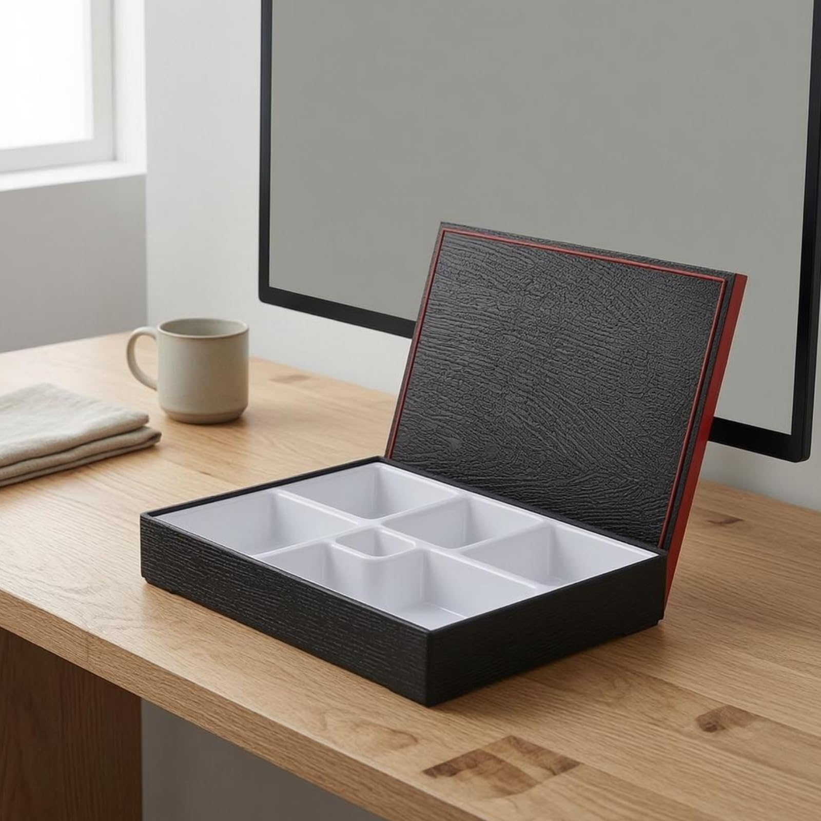 Contenitore Termoresistente Bento Box Pranzo Vassoio Portavivande Lunch Box Scatola Alimenti in Melamina con Coperchio Coordinato E Interno Bianco Adatto Ristorante Servizio al Banco