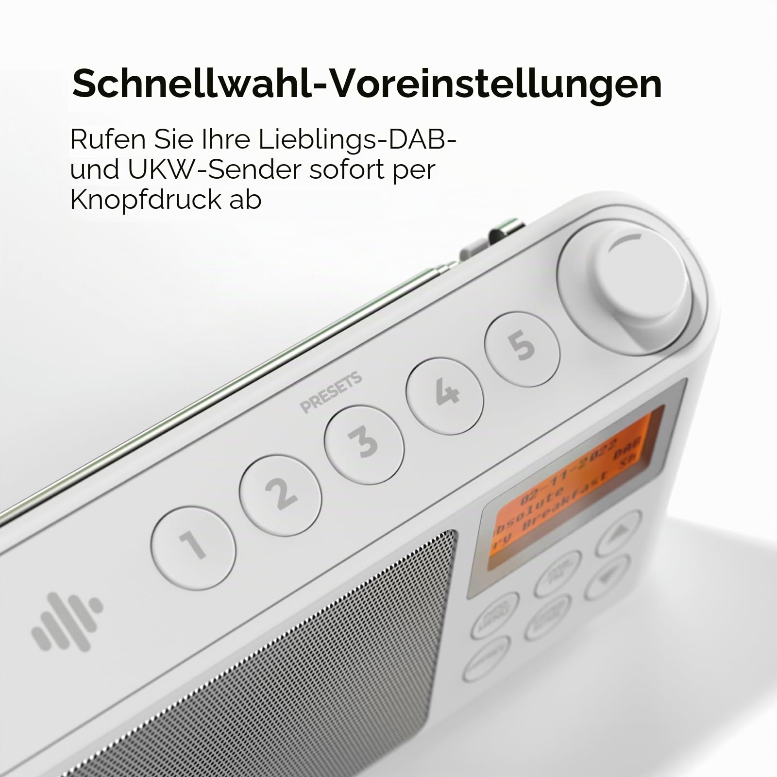 DAB/DAB Plus/FM Radio, Klein Digitalradio Tragbares Batteriebetrieben, Mini Radio Digital Akku & Netzbetrieb Kofferradio, USB-Ladekabel (Weiß)