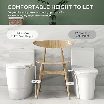 Elongated One Piece Toilet, Toilets with Comfort Chair Seat ADA Height, Dual Flush 1.1/1.6 GPF, Modern Standard Toilet for Bathroom, 12 Rough-In, White